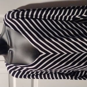 White House Black Market Black & White Striped V-Neck Long Sleeve Top